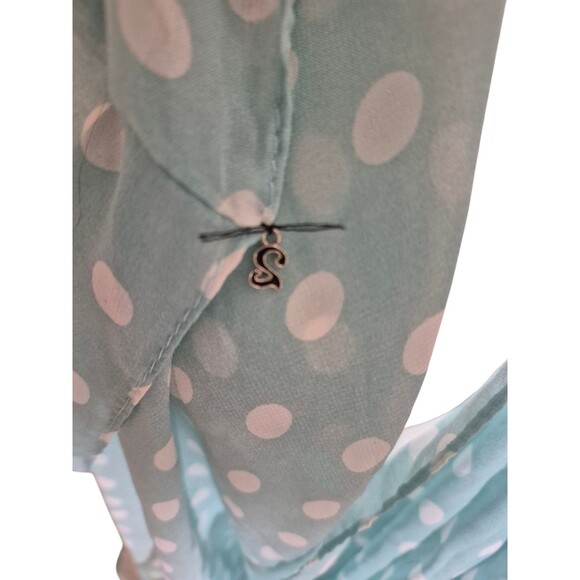 2 Chic Light Gauzy Polka Dot Infinity Scarf Aqua Blue White - Picture 3 of 6